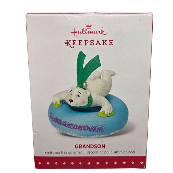 Hallmark Keepsake 2015 Grandson Polar Bear Blue Christmas Tree Ornament - Picture 1 of 12
